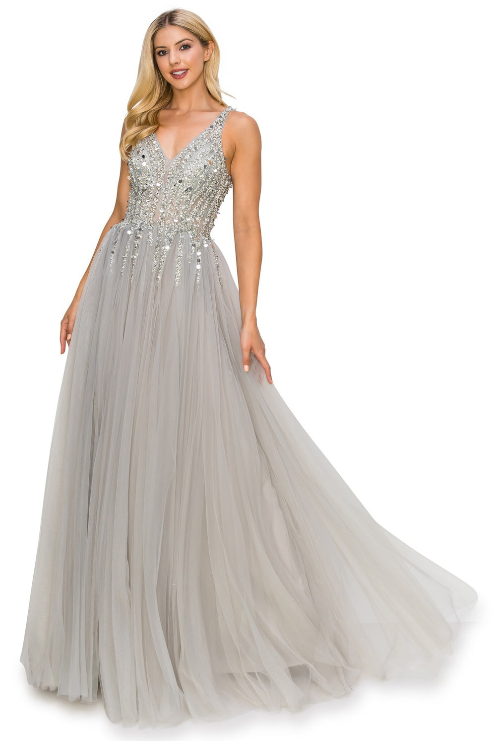 Silver tulle long dress