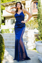 Navy sheer leg slit prom dress alternative