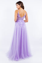 Back of the lilac layered tulle gown