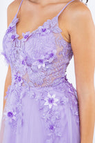 A closer look at the lilac layered tulle gown