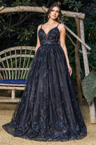 Black floral embroidered prom dress