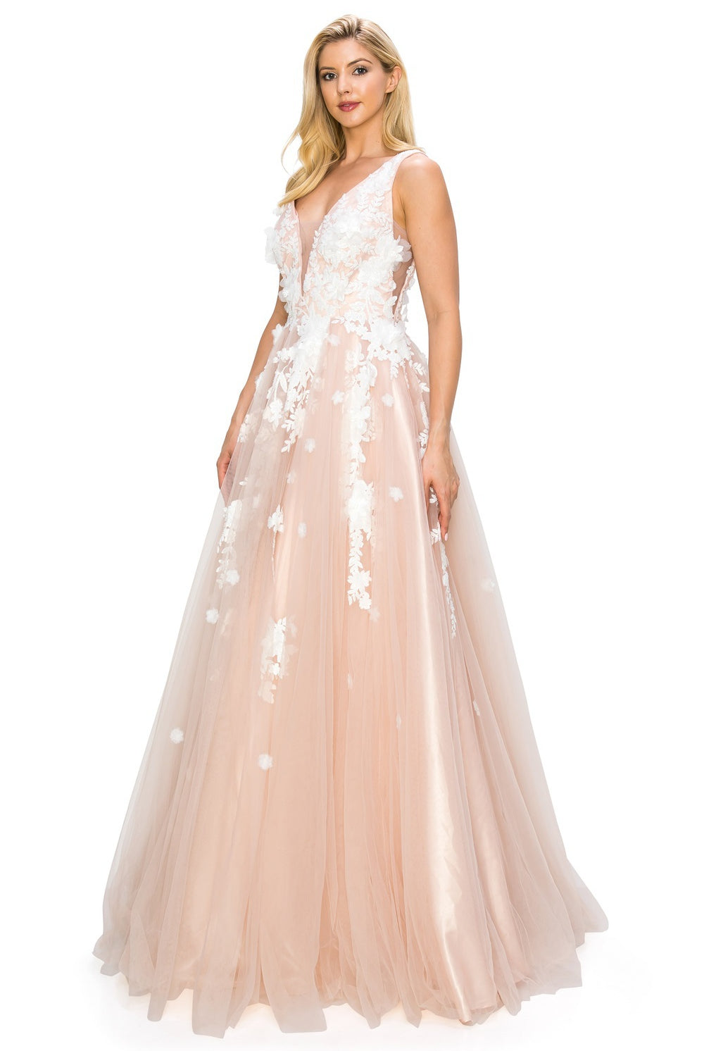 Blush long floral prom dress alternative