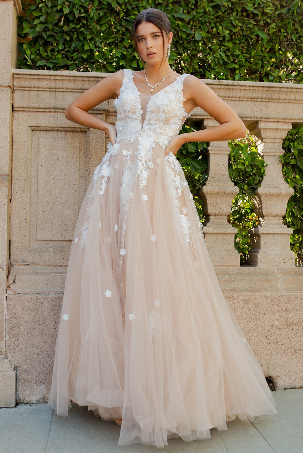 Blush long floral prom dress alternative