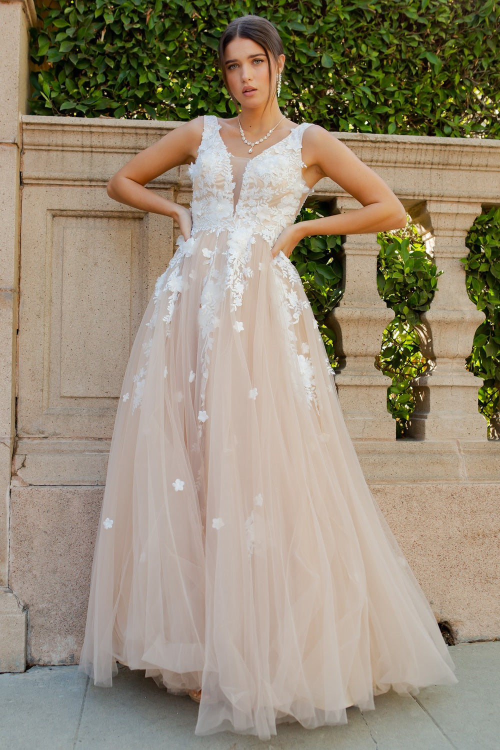 Blush long floral prom dress alternative