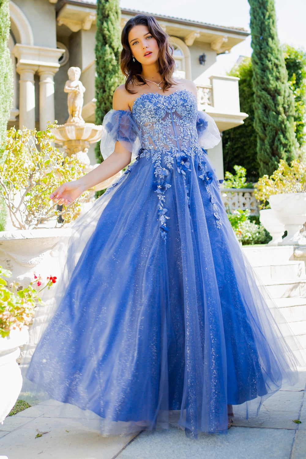 Smoky blue tulle dress with corset