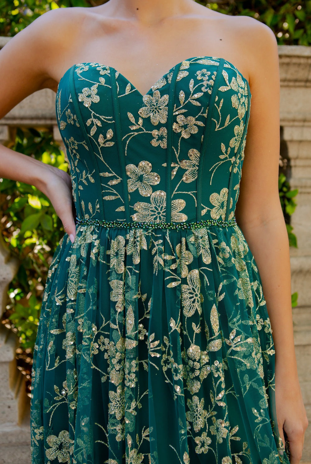 A closer look at hunter green glitter off shoulder dress