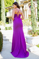 Back of the plum lace up back prom dress