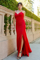 Red lace up back prom dress