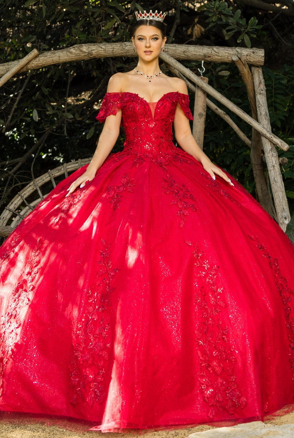 Red lace train prom dress