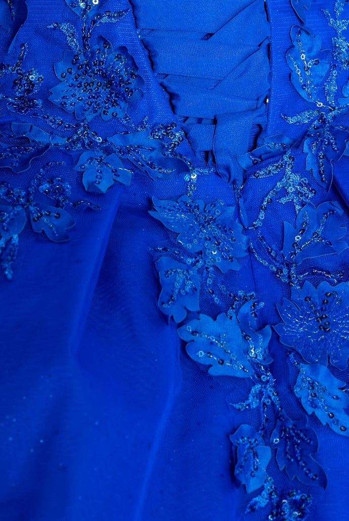 A closer look at royal lace train prom dress
