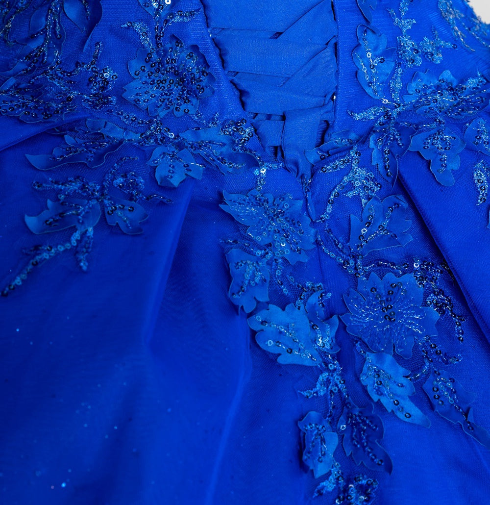 A closer look at royal lace train prom dress
