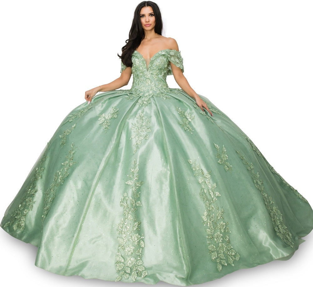 Sage lace train prom dress alternative