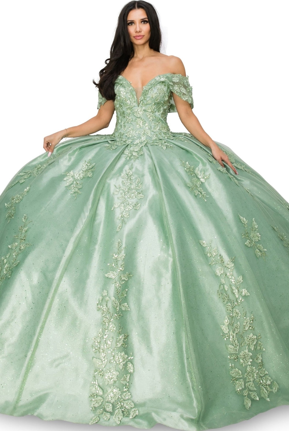 Sage lace train prom dress