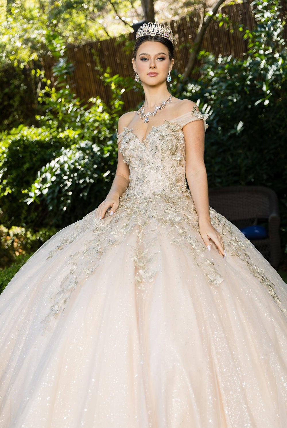 A closer look at champagne quinceanera gown dress