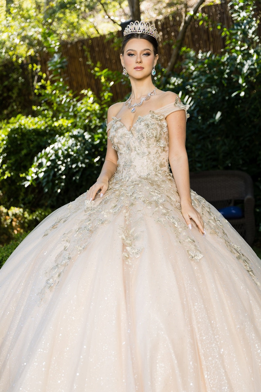 A closer look at champagne quinceanera gown dress
