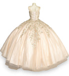 Back of champagne quinceanera gown dress