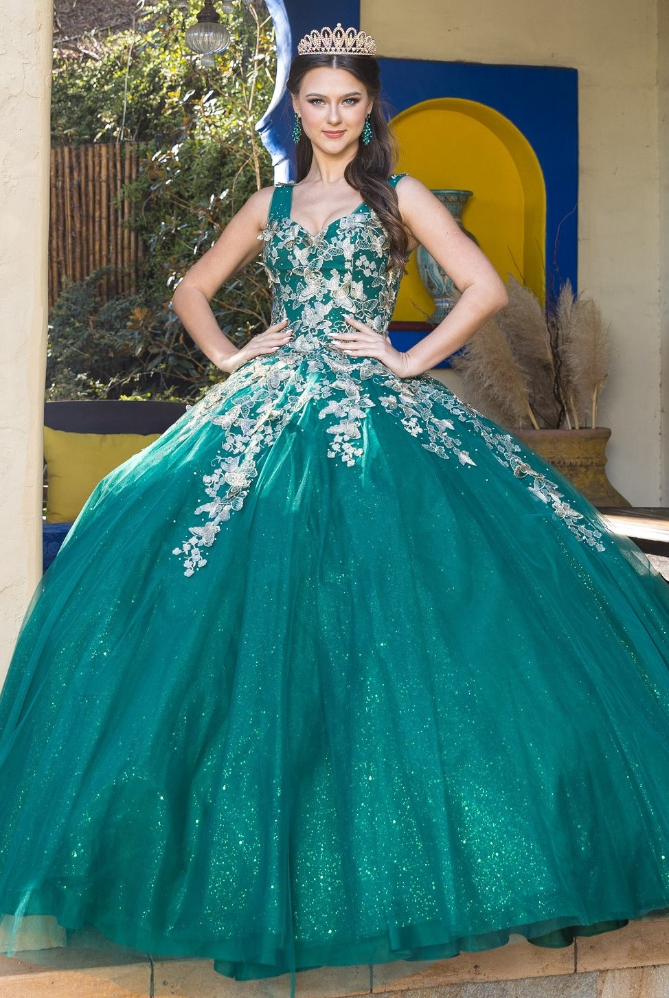 Hunter green quinceanera gown dress
