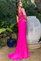 Back of the fuchsia dress with rhinestones