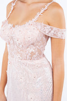 A closer look at blush long dress with side slit