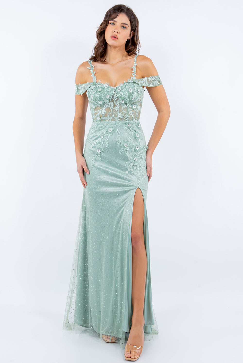 Sage long dress with side slit