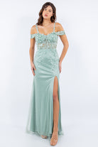 Sage long dress with side slit