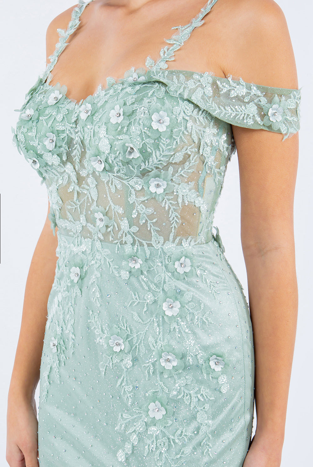 3D flower applique rhinestones and beaded sequin slit gown-smcdress