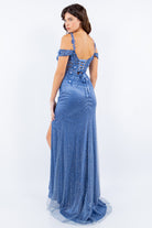 3D flower applique rhinestones and beaded sequin slit gown-smcdress