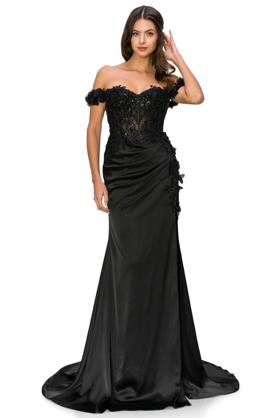 Black sheer top prom dress