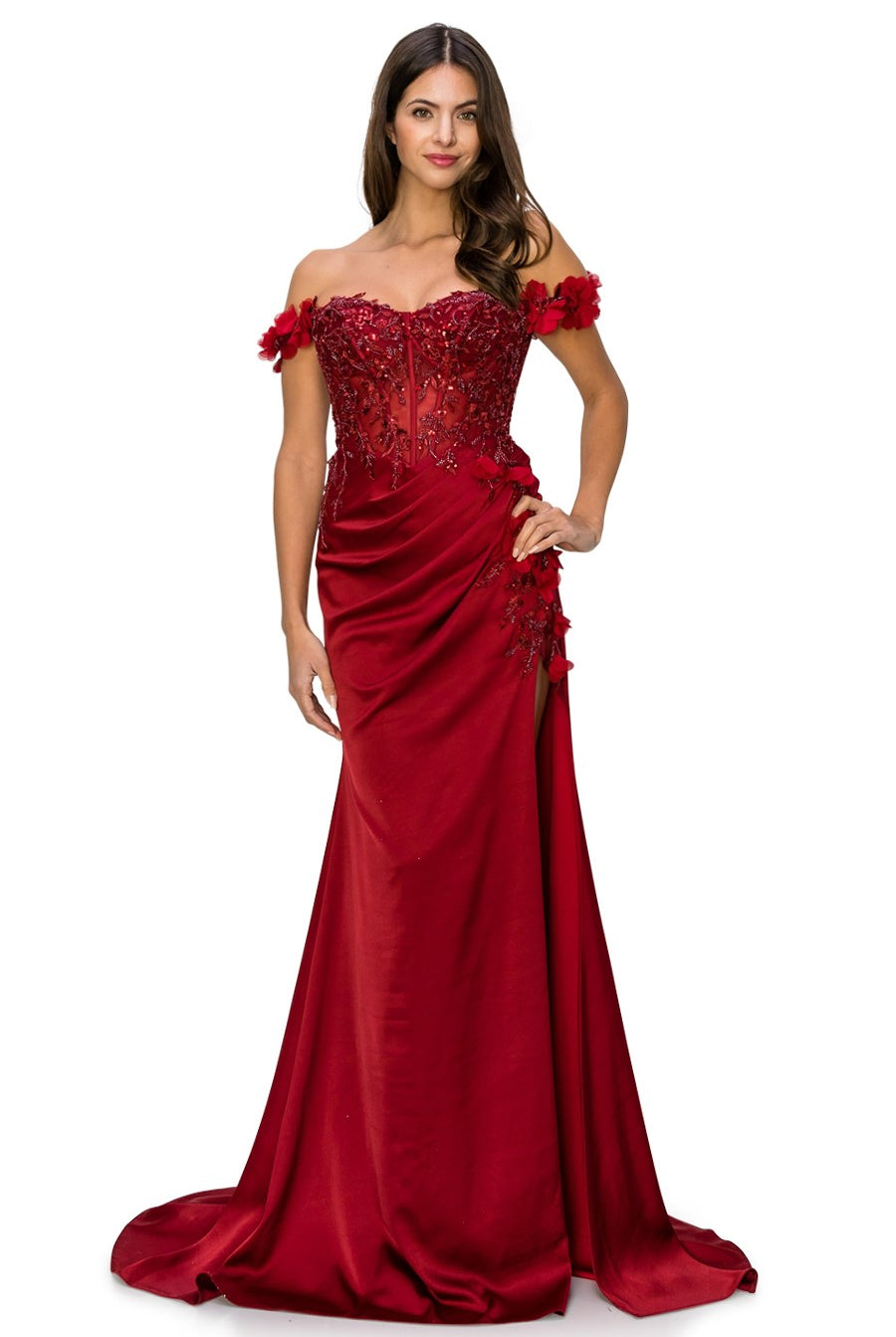 Wine sheer top prom dress