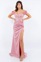 Rose sheer top prom dress