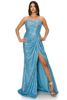 Blue sequin side slit evening dress alternative
