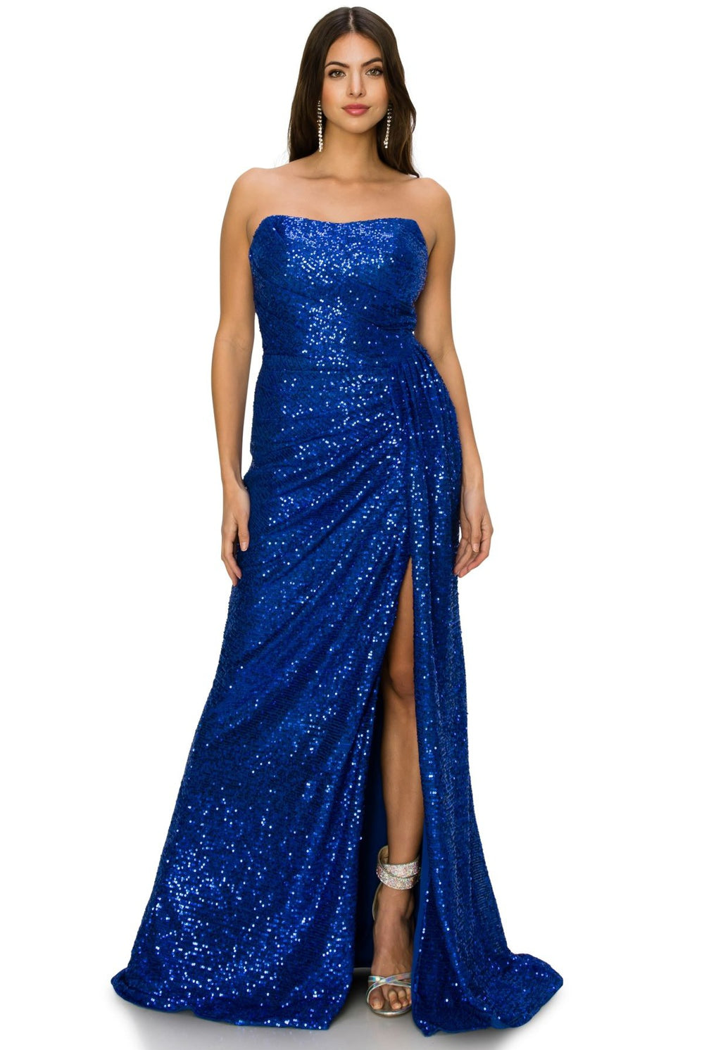 Royal sequin side slit evening dress