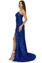 Fitted strapless ruched sequin gown.-smcdress