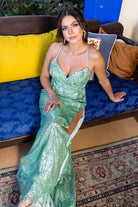 3D flower applique rhinestones and beaded sequin slit gown-smcdress