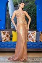 3D flower applique rhinestones and beaded sequin slit gown-smcdress