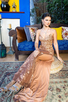 3D flower applique rhinestones and beaded sequin slit gown-smcdress