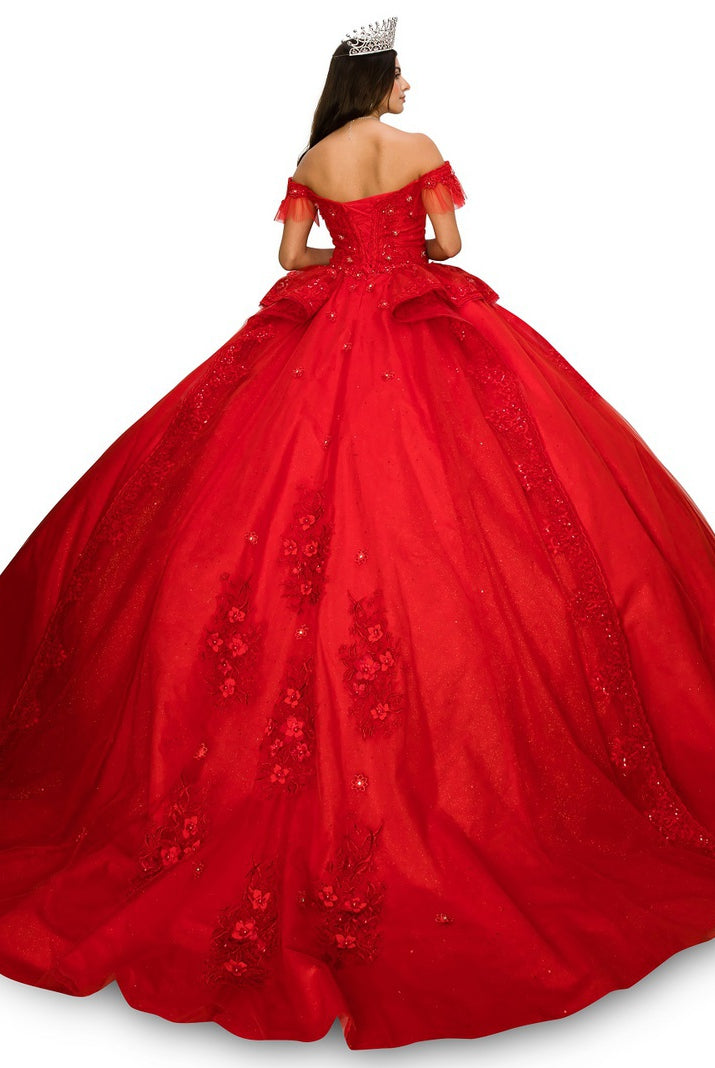Back of the red quinceanera dress