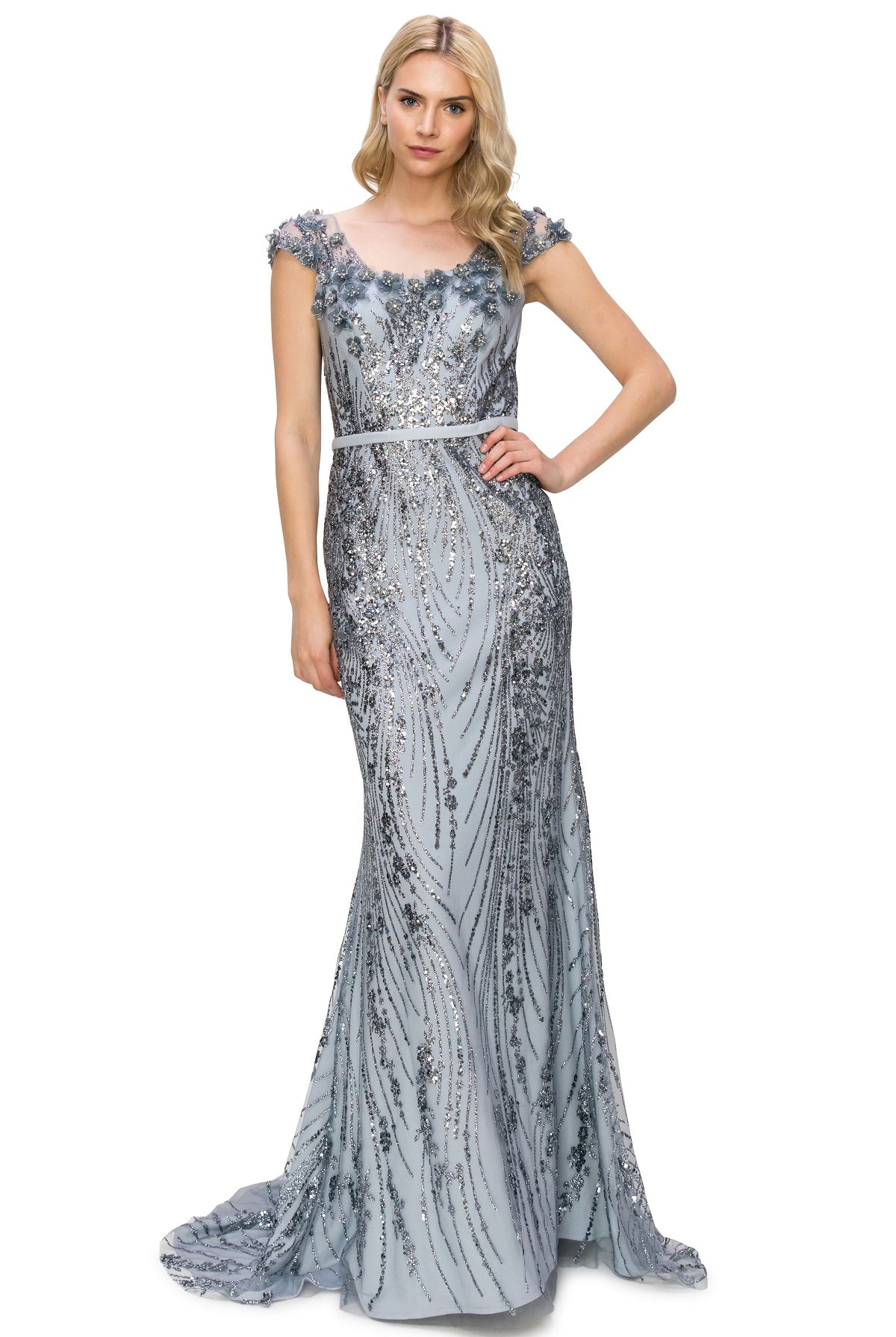 Smoky blue long sequin dress alternative