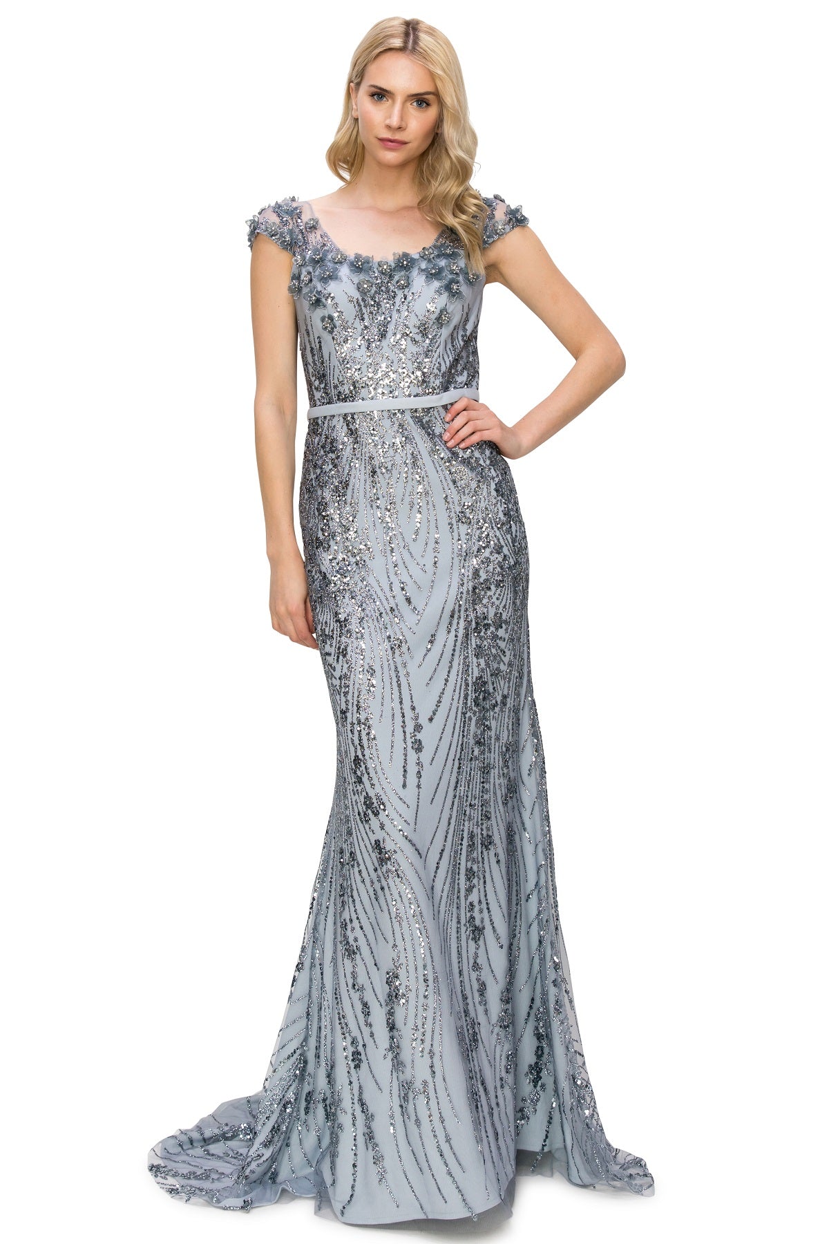 Smoky blue long sequin dress alternative