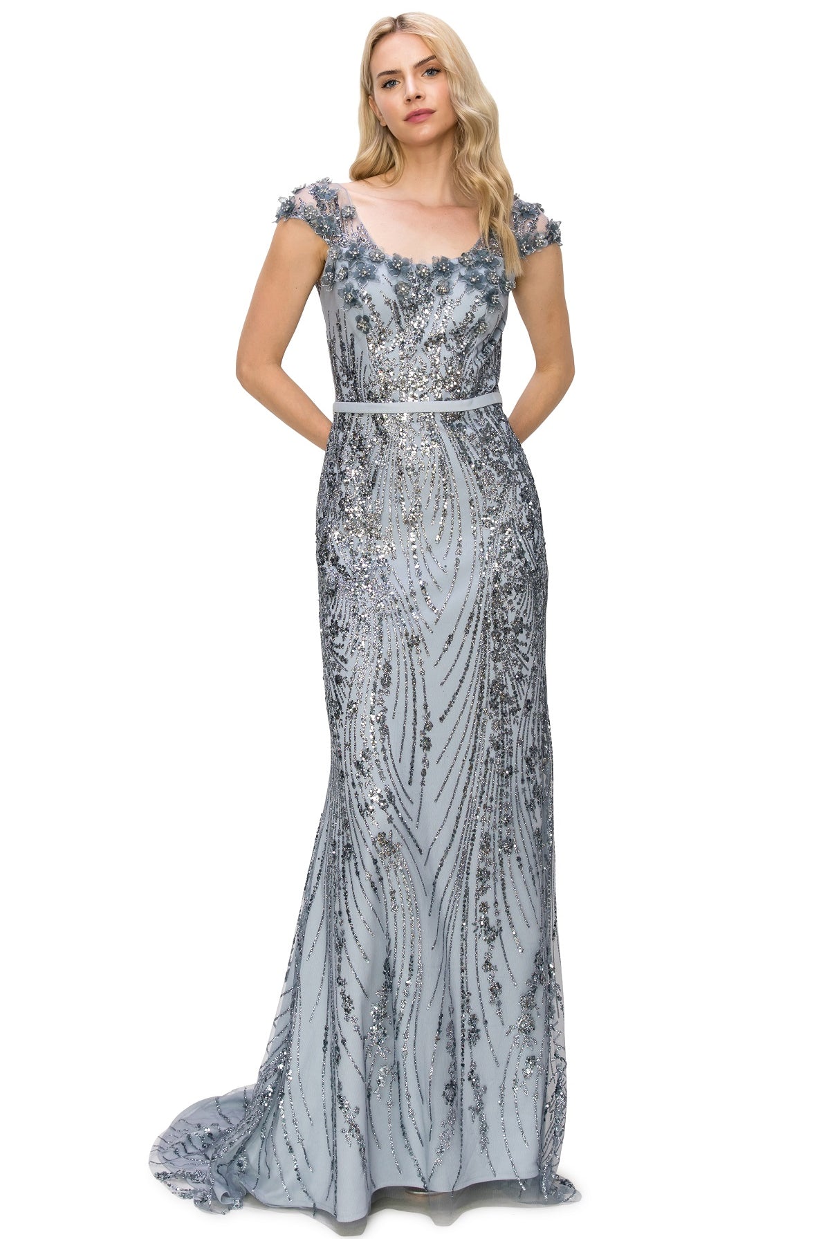 Smoky blue long sequin dress alternative