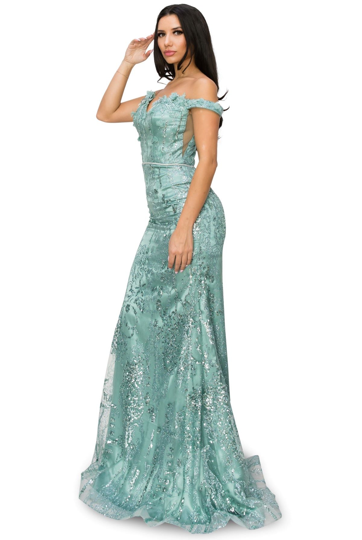 Sage Sage floral off the shoulder dress for wedding guest