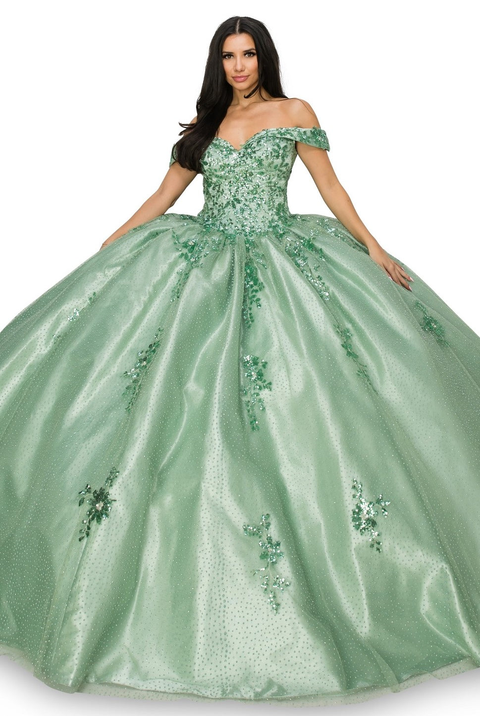 Sage ball gown with train