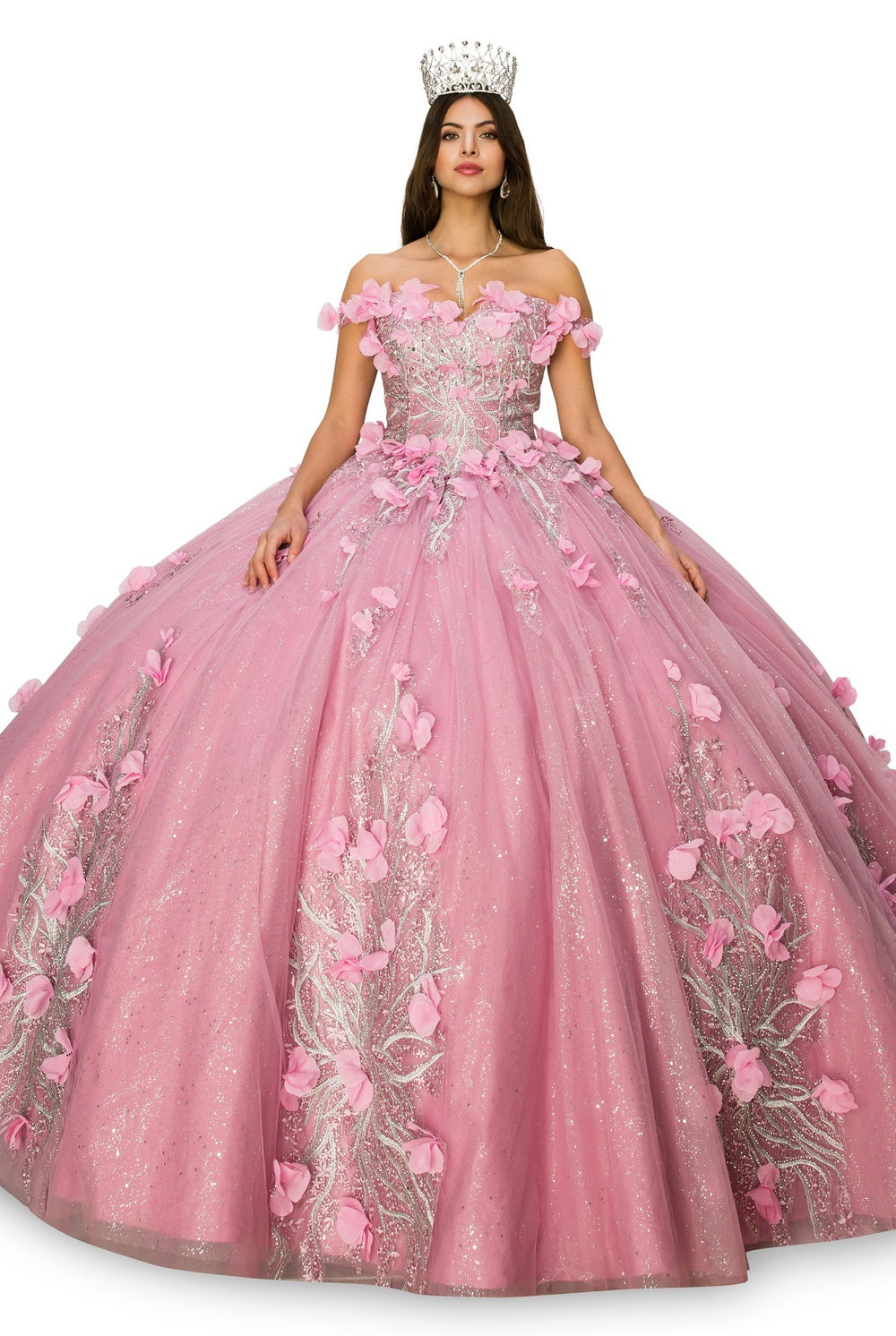 Rose floral applique ball gown