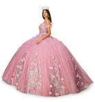 Off shoulder silver embroidered stones with 3D floral applique gown-smcdress