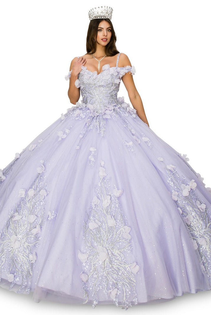 Lilac floral applique ball gown alternative