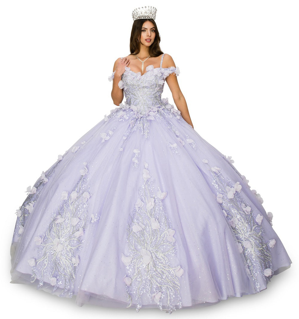 Lilac floral applique ball gown alternative