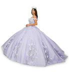 Off shoulder silver embroidered stones with 3D floral applique gown-smcdress