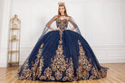 Formal gown with gold applique alternative