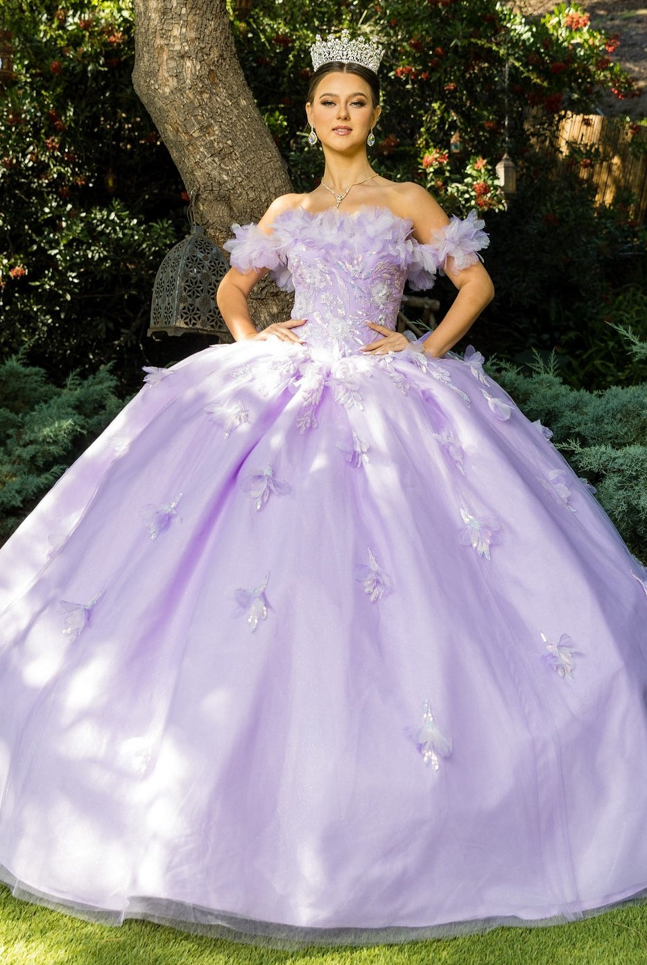 Lilac floral ball gown prom dress