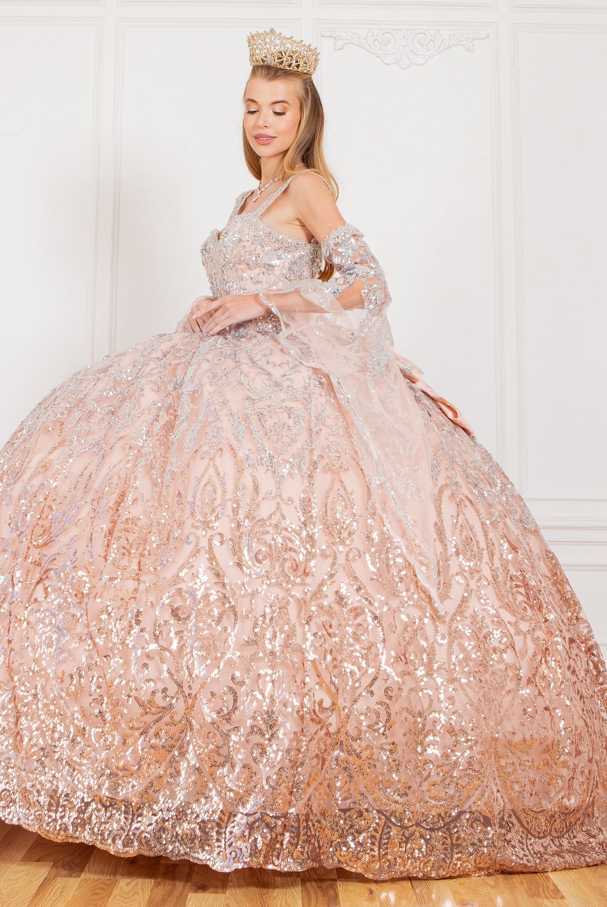 Rose quinceanera dress with sleeves alternative